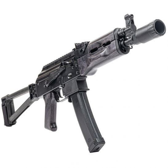 PSA AK-V 9mm Triangle Folding Pistol with Linear Comp Flash Can, "Black Satin"