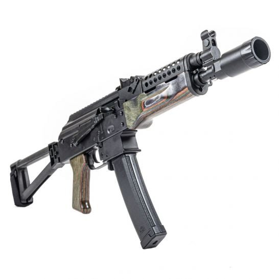 PSA AK-V 9mm Triangle Folding Pistol with Cheese Grater Upper Hand Guard and Linear Comp Flash Can, "Voodoo