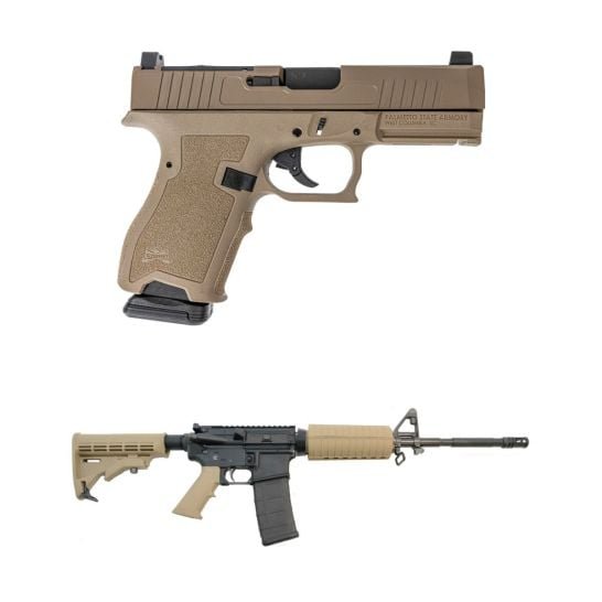 PSA PA-15 16" M4 Phosphate 5.56 NATO 1/7 Classic Rifle & PSA Compact Dagger 9mm RMR Pistol, Flat Dark Earth