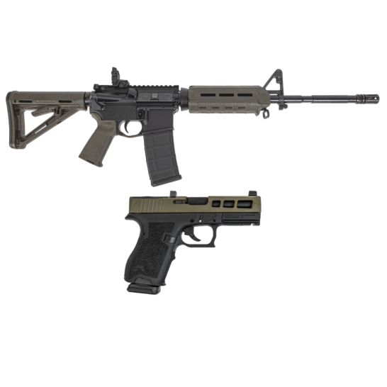 PSA 16"Nitride M4 5.56 MOE Rifle w/ MBUS Rear, ODG & PSA Dagger Compact 9mm SW1 RMR Pistol, 2-Tone Sniper Green