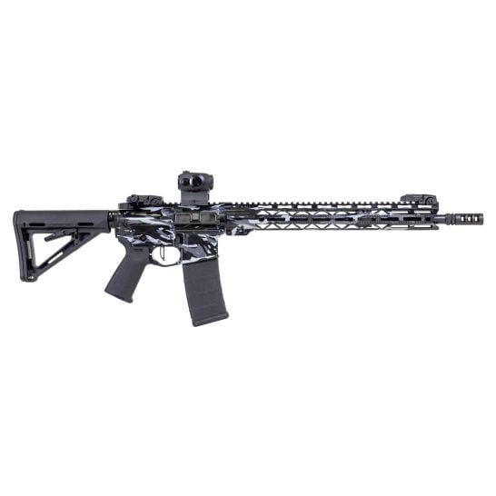 PSA Custom 16" Mid 5.56 NATO 1:7 Nitride 15" LtWt MLok Rifle, Flat FCG - Midnight Tiger Stripe Camo