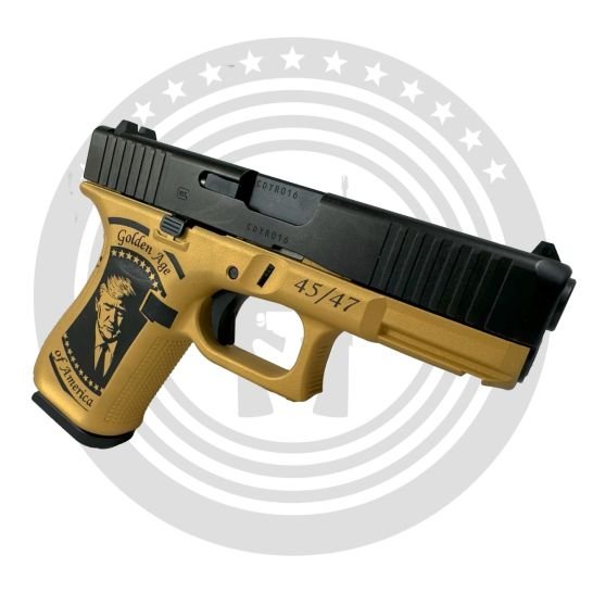 Glock G19 Gen5 Trump Victory / Golden Age 4" 9mm 15rd Pistol, Gold / Black